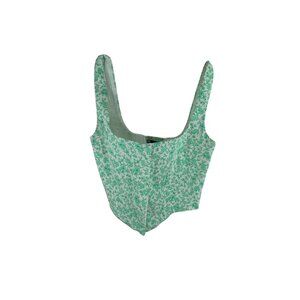 Zara Mint Green Floral Poplin Corset Top Sz M Cotton Blend Smocked Cropped